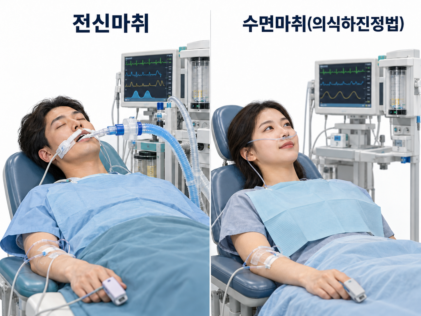 회기역 치과 믿음가는치과 수면마취(의식하진정법) 전신마취 차이 의식 깊이 비교 이미지